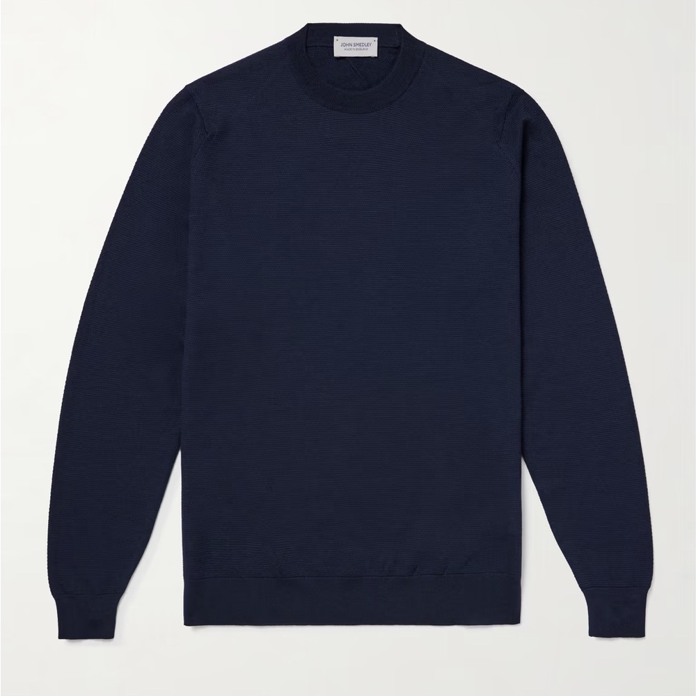 John Smedley Navy Slim Fit Merino Wool Mock Neck Blue Men's Sweater